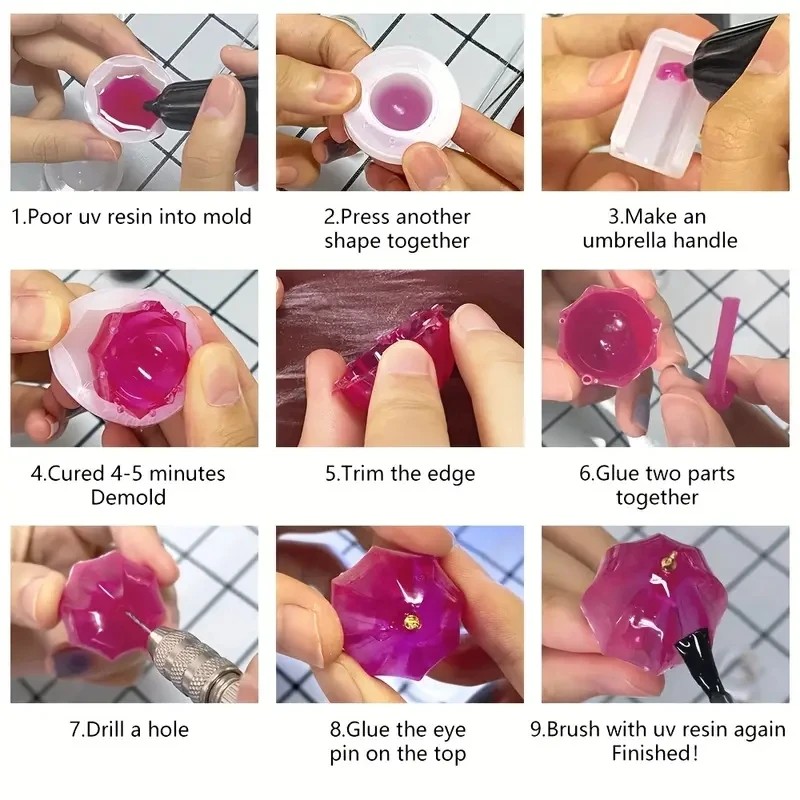 Resin Art Tools - 4 Stück DIY Kristallharz Niedliche Regenschirm-Anhänger