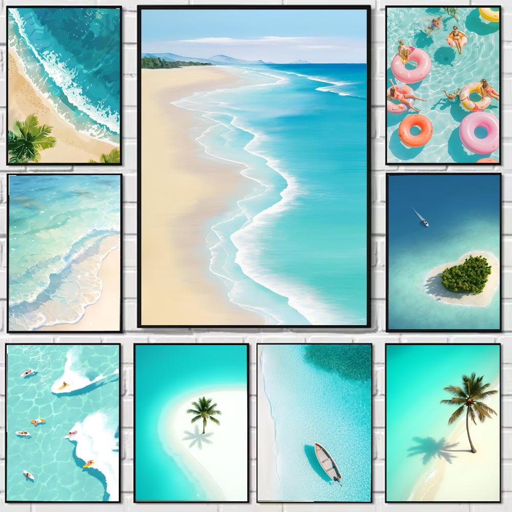 Resin Art Wallpaper - Sommer-Ozean-Urlaubs-Poster Trendiges PP-Papierkunstwerk Moderne Stilvolle Wanddekoration