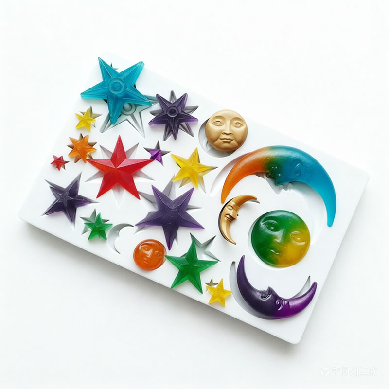 Resin Art Tools - Sonnengesicht, Mond, Sterne, Polymer-Tonformen, Silikon-Fondantform für